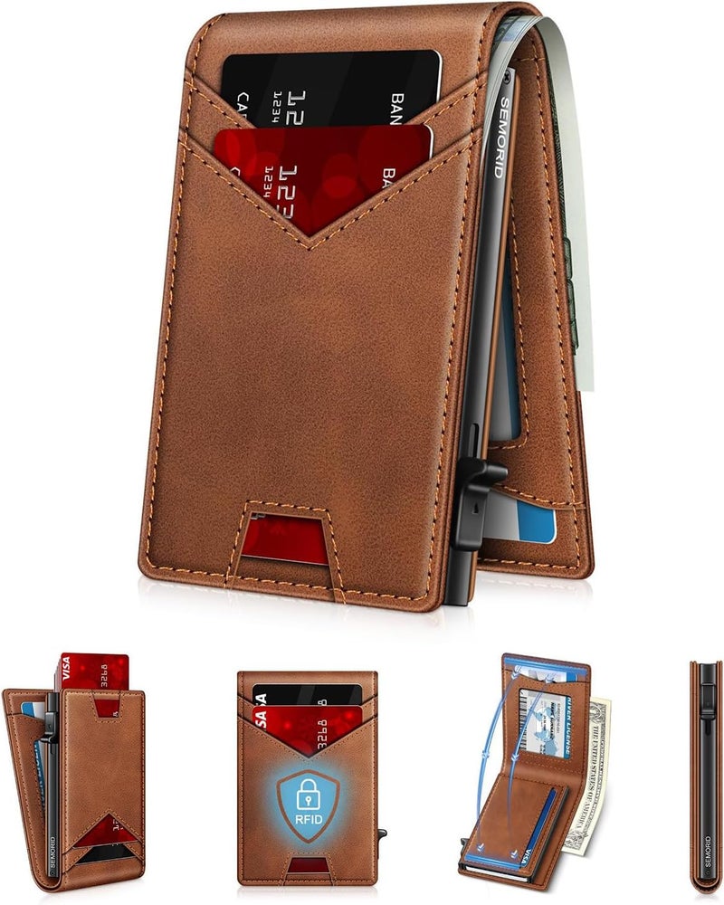 SEMORID Wallet for Men Wallet with Slim Pop Up Card Holder for 12-14 Cards, RFID Blocking Bifold Minimalist Smart Wallet, Credit Card Holder with ID Window & Cash Slot, Compact Metal Card Case, Gifts for Men - Image 1